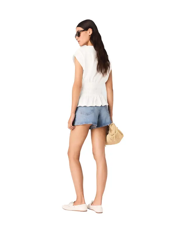 Fitted Pleated Crew-neck Short Sleeve T-Shirt 2 Image