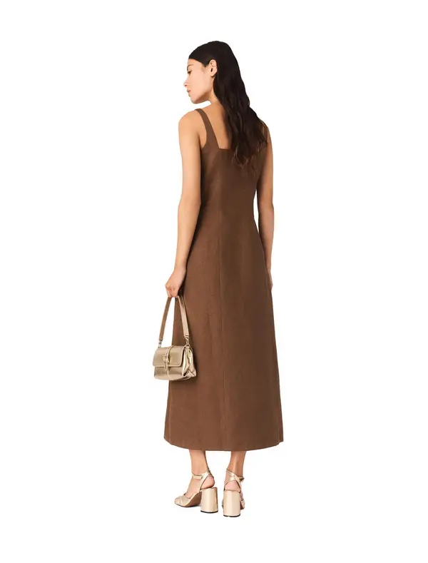 Linen Blend Midi Dress with Floral Cut-outs 2 Image