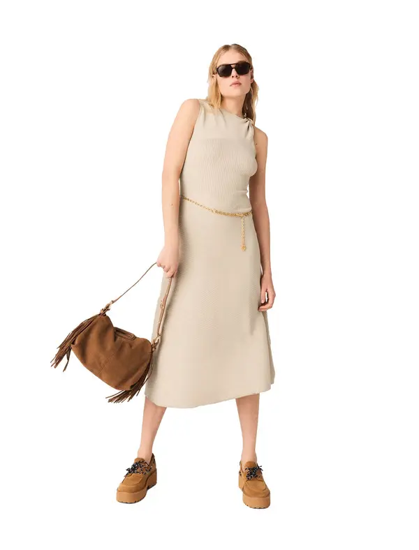 Rib Knit Long Dress With Jewellery  1 Image