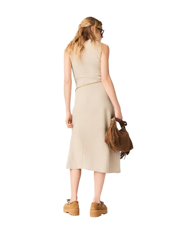 Rib Knit Long Dress With Jewellery  2 Image