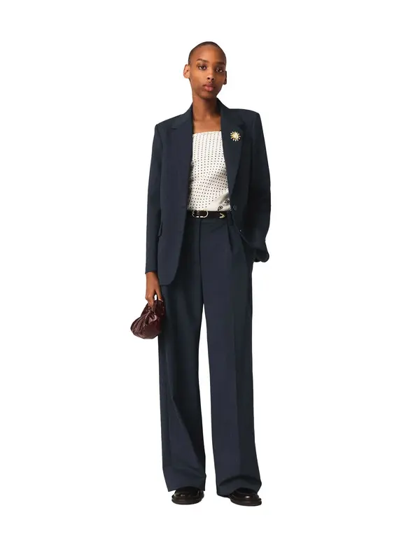 Pinstripe Wool Blend Suit Trousers 1 Image