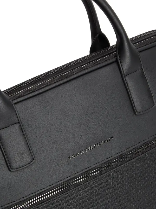 Sleek Leather Laptop Bag with Woven Detail 3 Image