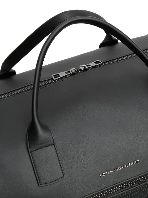 Sleek Leather Duffle Bag with Woven Pocket 2 Image