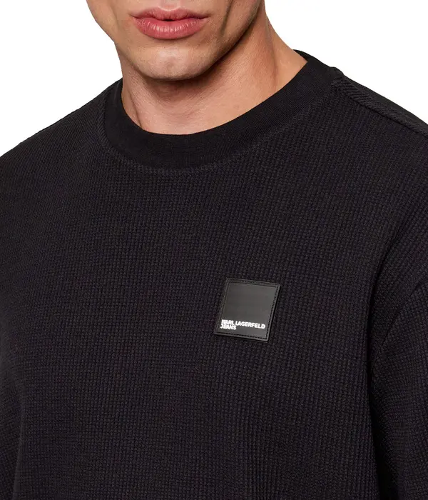 Waffle-Knit Logo Patch Short Sleeve T-Shirt 2 Image