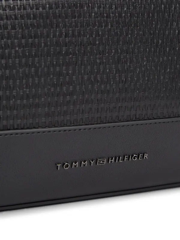 Pebbled Leather Washbag with Metal Logo & Woven Details 2 Image