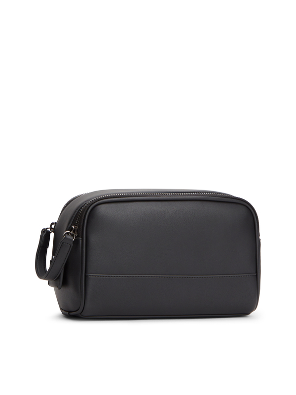 Pebbled Leather Washbag with Metal Logo & Woven Details 3 Image