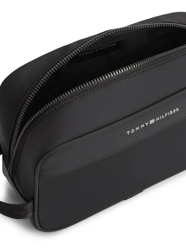 Minimalist Leather Washbag with Signature Flag Detail 2 Image