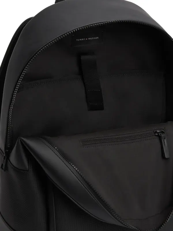Textured Leather Backpack with Metal Logo & Zipped Pocket 2 Image