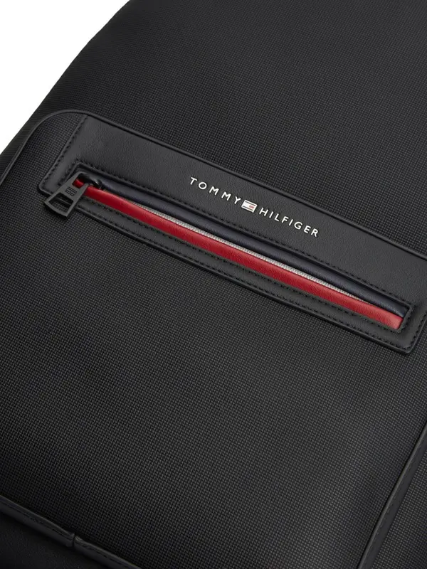 Textured Leather Backpack with Metal Logo & Zipped Pocket 3 Image