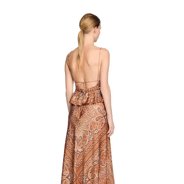 Satin Effect Bandana-Print Maxi Dress with Spaghetti Straps 2 Image