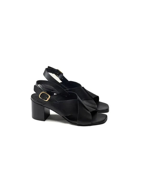 
Criss-Cross Leather Block Heel Sandals 1 Image