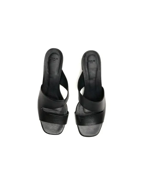 Cut-Out Smooth Leather Block Heel Mules  1 Image