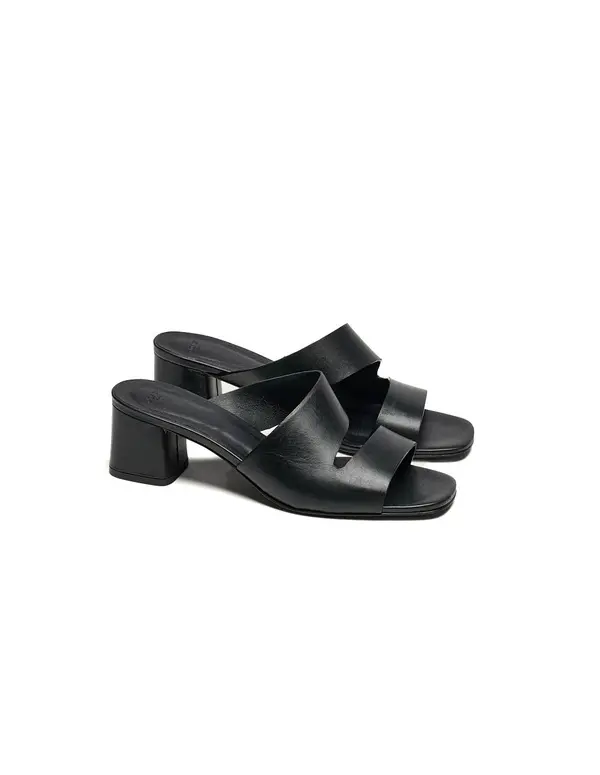 Cut-Out Smooth Leather Block Heel Mules  2 Image