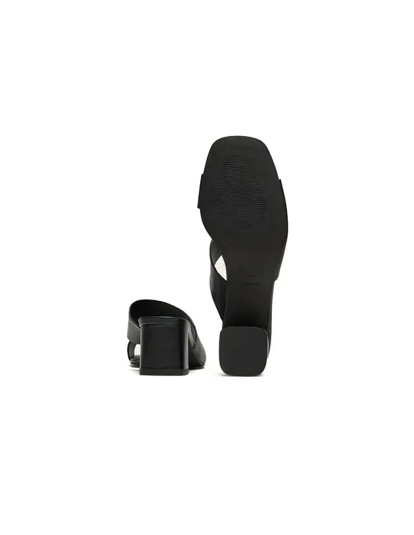 Cut-Out Smooth Leather Block Heel Mules  3 Image