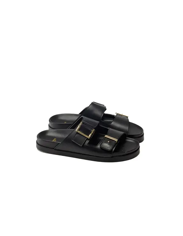 Double-Buckle Leather Slide 1 Image