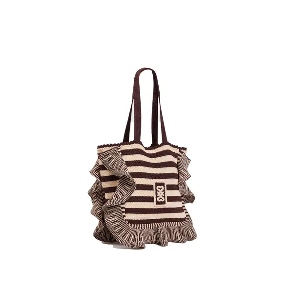 Striped Crochet Shoulder Bag with Ruffles Design 2 Image