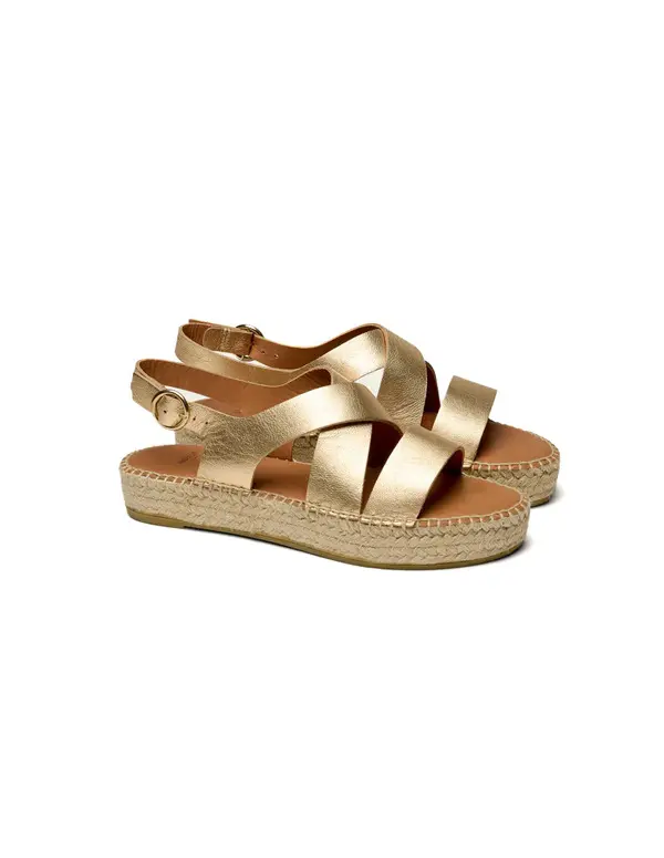 Criss-Cross Metallic Leather Espadrille Sandals 1 Image