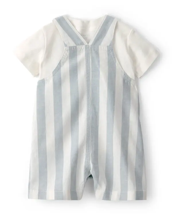 Baby Boy 2-Piece Stripe Romper Set - Blue/Ivory 1 Image