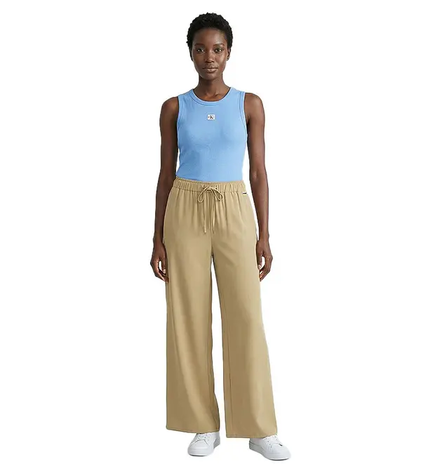 Solid Wide-Leg Drawstring Trousers 3 Image