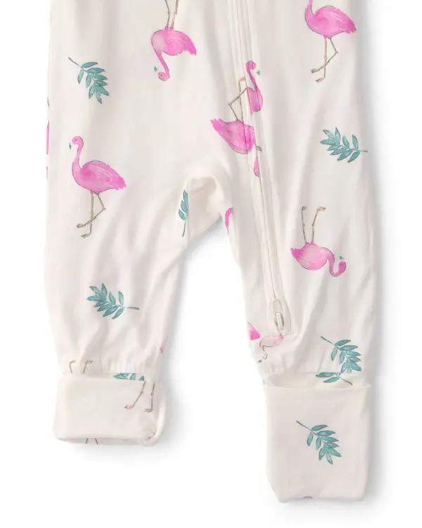 Baby Girl Flamingo PurelySoft 2-Way Zip Snug Fit Sleep & Play Pajamas - Ivory 2 Image
