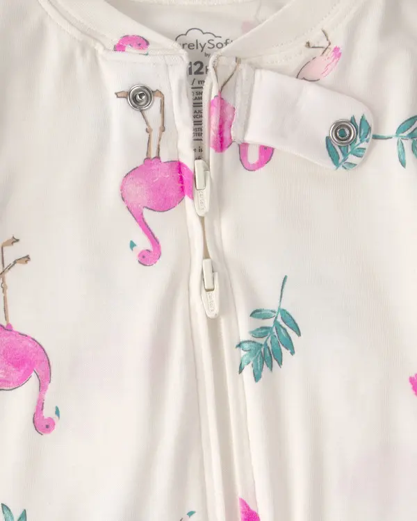 Baby Girl Flamingo Purely Soft Snug Fit 1-Piece Pajama - Ivory 2 Image