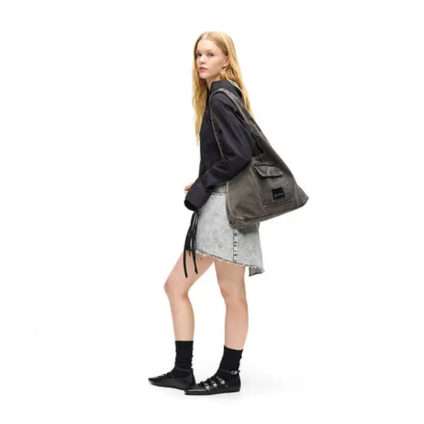 Washed Denim Oversized Shoulder Bag 3 Image