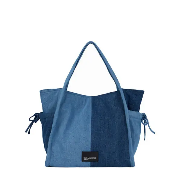 Two-Tone Blue Denim Shopper Bag 3 Image