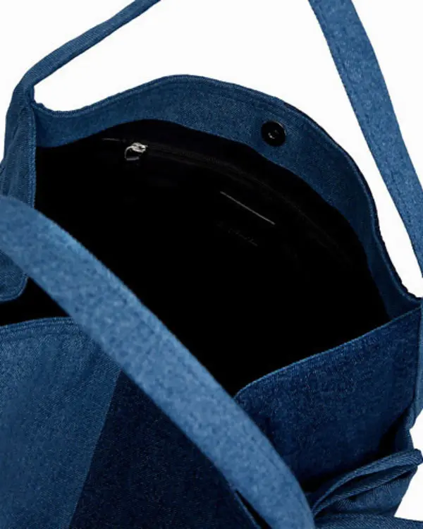 Two-Tone Blue Denim Shopper Bag 4 Image