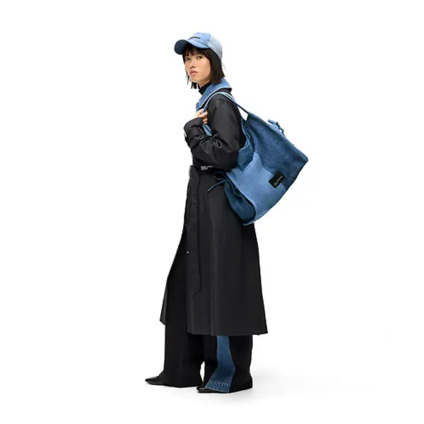 Two-Tone Blue Denim Shopper Bag 6 Image