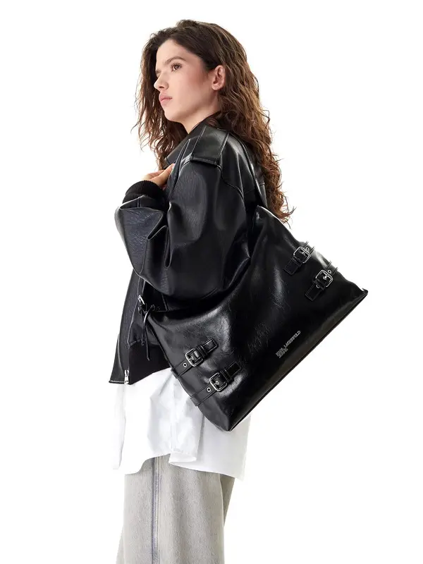 Buckle-Detail Patent Leather Shoulder Bag 2 Image