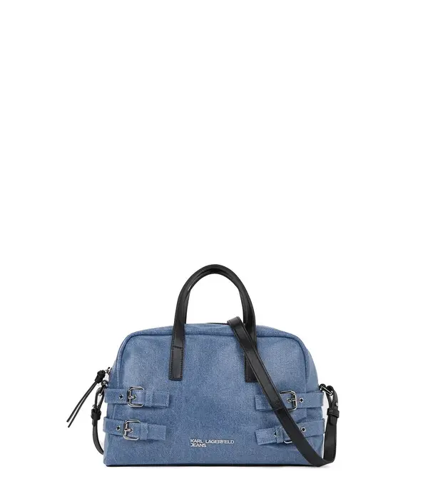 Denim Bowling Crossbody Bag With Buckles 3 Image