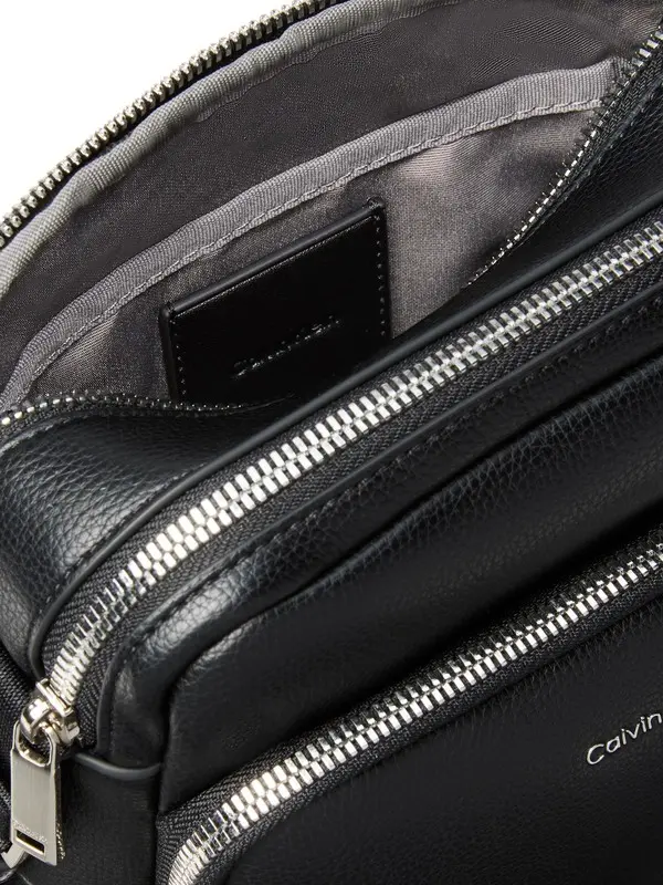 RaisedPocketLeatherReporterCrossbodyBagwithMetalLogo 1 Image