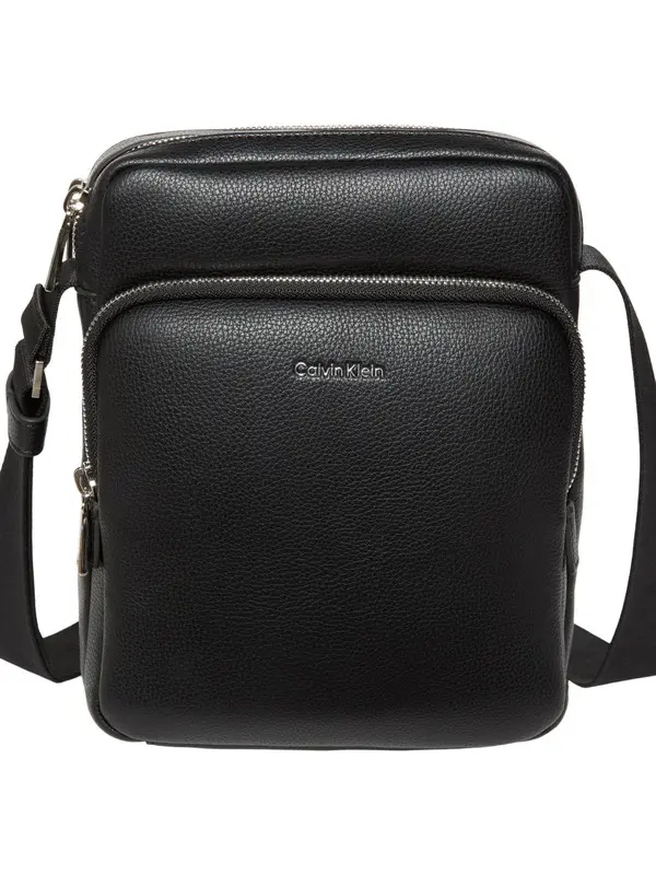 RaisedPocketLeatherReporterCrossbodyBagwithMetalLogo 2 Image