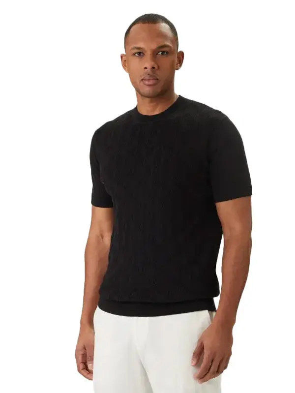 Regular Fit Textured Short Sleeve Knit T-shirt 1 Image