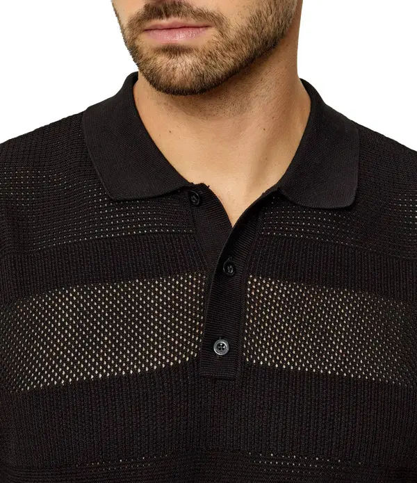 Regular Fit Striped Open-Weave Mesh Polo 1 Image