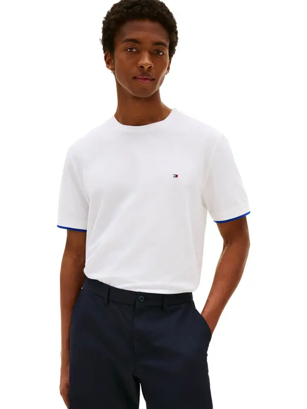 Flex Stretch Crew Neck Cotton Short Sleeve T-shirt with Colored Trim 2 Image