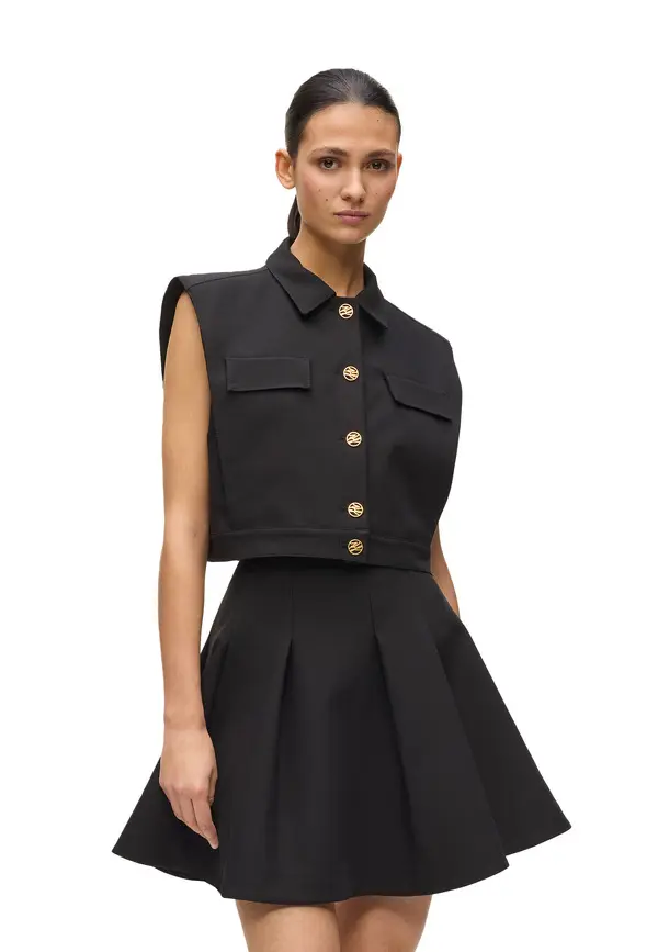 Tailored Fit Cropped Button-Up Vest 2 Image