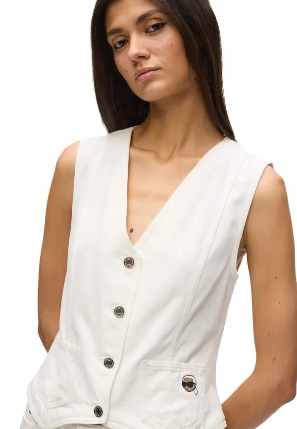 Slim Fit Icon Sleeveless V-neck Denim Vest  1 Image
