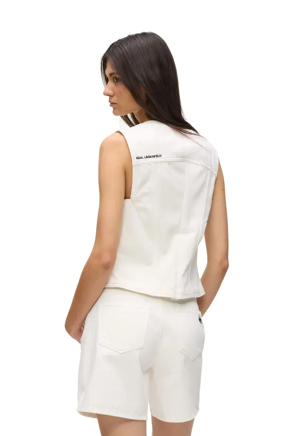 Slim Fit Icon Sleeveless V-neck Denim Vest  2 Image