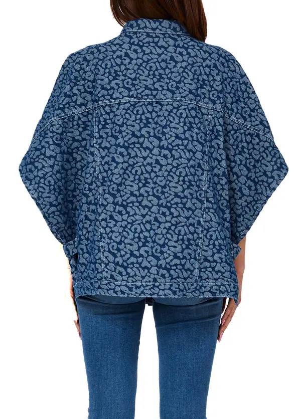 Oversized Animal-Print Denim Poncho 1 Image