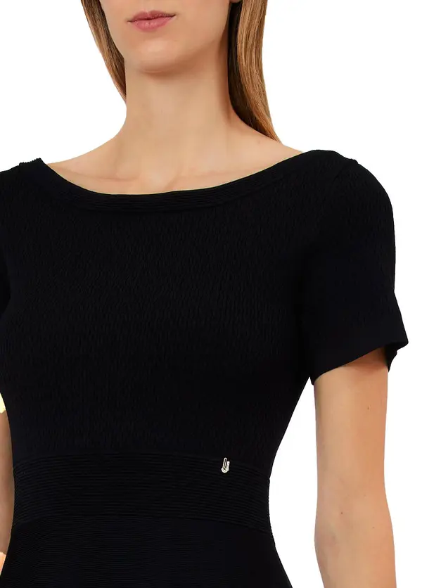 Short-Sleeve Knit Flare Dress 1 Image