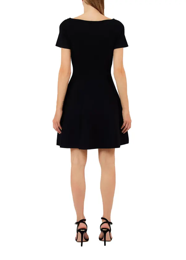 Short-Sleeve Knit Flare Dress 2 Image