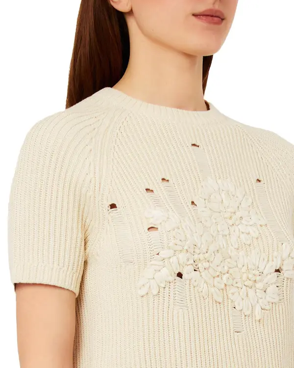 Raffia-Embroidered Short Sleeve Top 2 Image