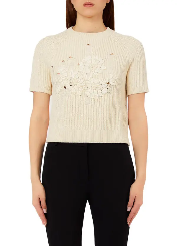 Raffia-Embroidered Short Sleeve Top 3 Image