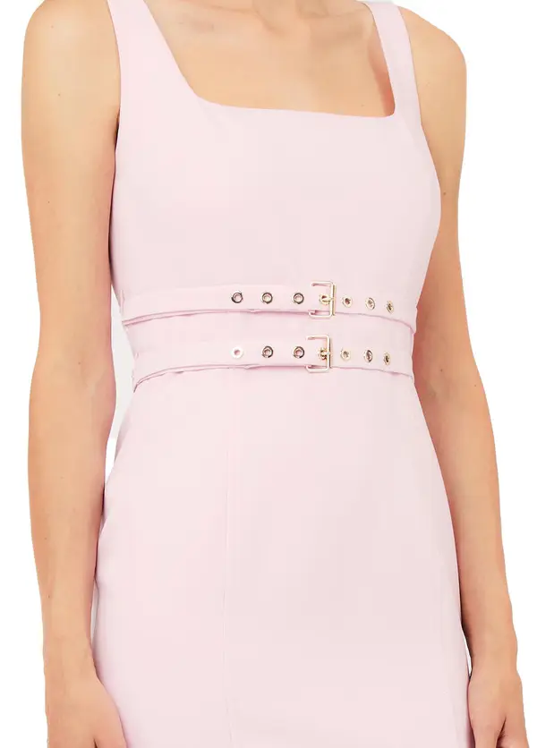 Slim Fit Short Sheath Dress with Buckles 3 Image