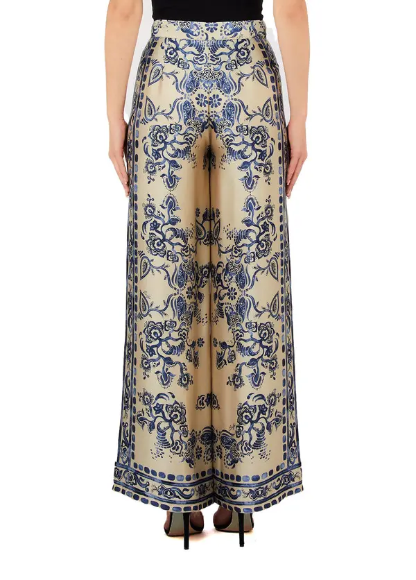 Satin Wide Leg Trousers with Foulard Print  1 Image