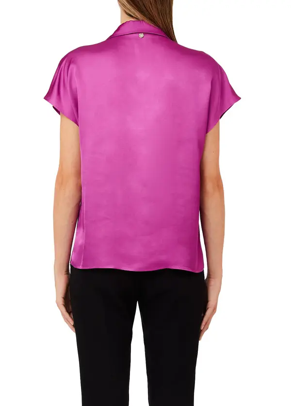 Loose Fit Satin V-neck Short Sleeve Blouse 1 Image