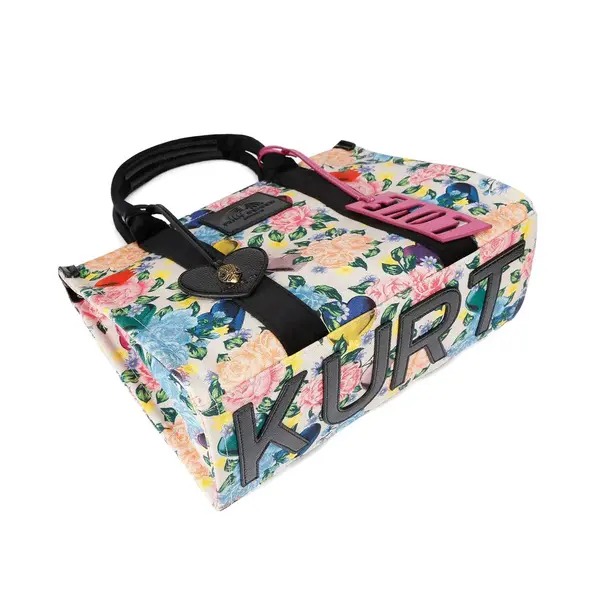 Floral Print Small Canva Tote Bag with Heart-Patterned Strap and "LOVE" Bag Charm 2 Image
