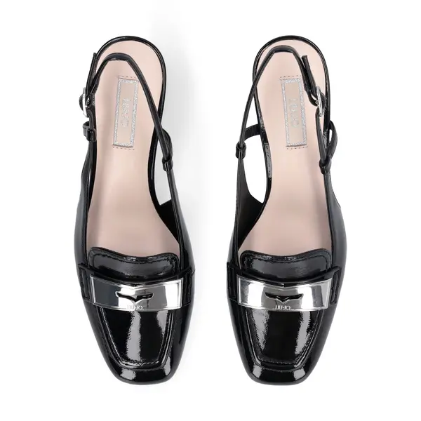 Patent Leather Slingback Loafer Pumps with Metallic Hardware 1 Image