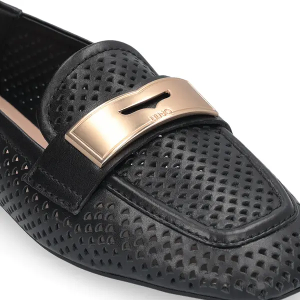 Textured Perforated Loafers with Matte Gold Front Bar 1 Image